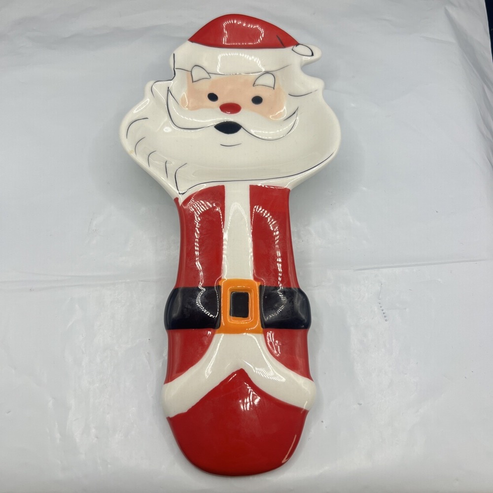 Sleigh Bell Bistro Santa shaped Spoon Rest Stand Holiday Christmas Ceramic